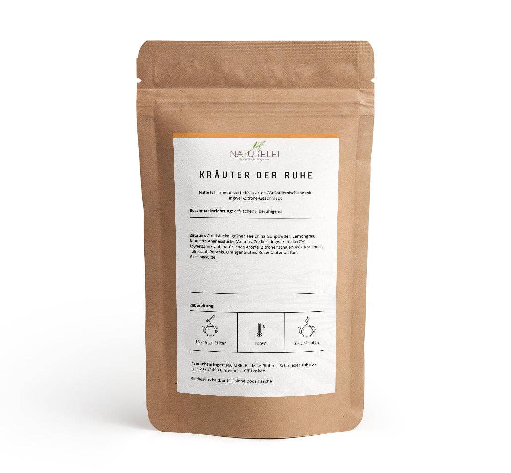 Kräuter der Ruhe – Kräuter- und Grünteemischung mit Ingwer und Zitrone, 100 g