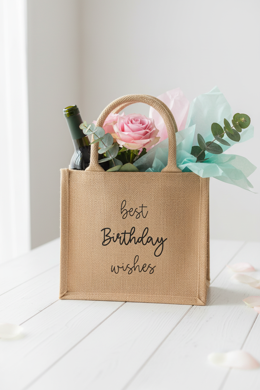 Jute Geschenktasche „Birthday Wishes“ – Nachhaltige Geschenkverpackung zum Geburtstag